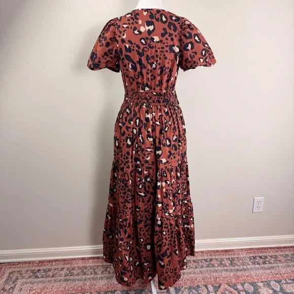 Anthropologie Maeve Somerset Leopard Maxi Dress Brown Smocked Waist Pockets Sml. - Picture 5 of 15